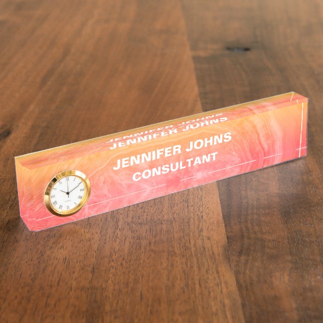 Placa De Nombre Patrones de cristal rosa abstracto de Gemstone Agi (Lateral)