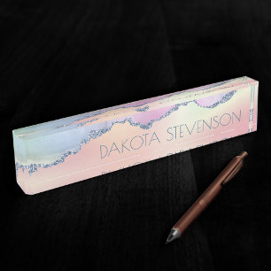 Placa De Nombre Peachy Agate   Bonito Suave Pastel Ombre Branding