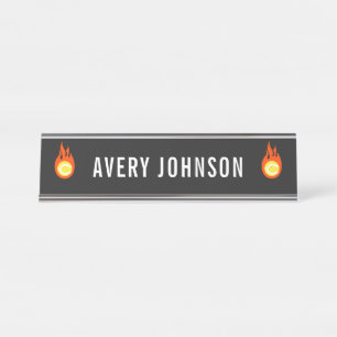 Placa De Nombre Pelota De Tenis En Fuego Moderno Reproductor De No