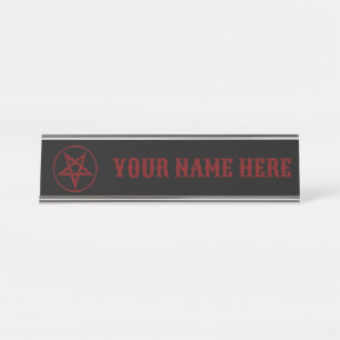 Placa De Nombre Pentagram del diablo Rojo