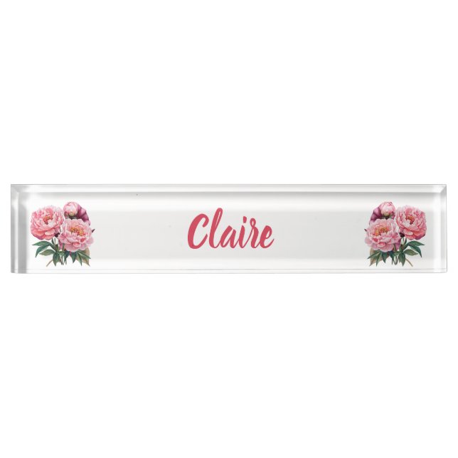 Placa De Nombre Peonía Rosa Floral (Anverso)