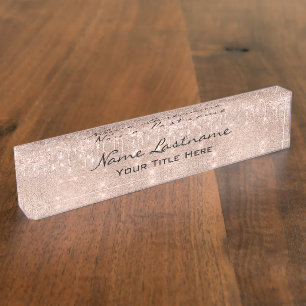 Placa De Nombre Perforaciones Purpurina Efecto Rosa Estético Bell
