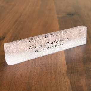Placa De Nombre Perforaciones Rosa Efecto Purpurina Esteticista Es