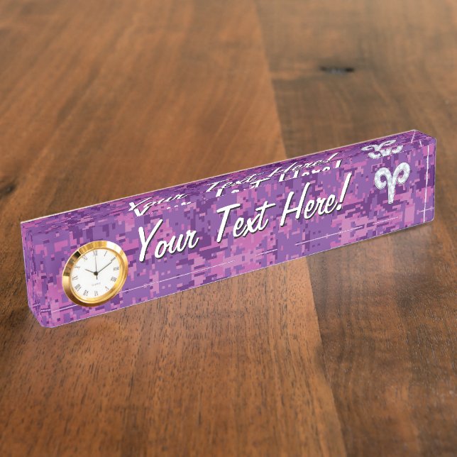 Placa De Nombre Perla como Aries Símbolo zodiaco camuflaje digital (Lateral)