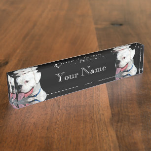 Placa De Nombre Perro blanco del boxeador