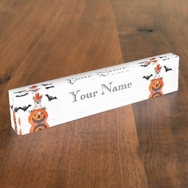 Placa De Nombre Perro de la chihuahua de Halloween (Lateral)