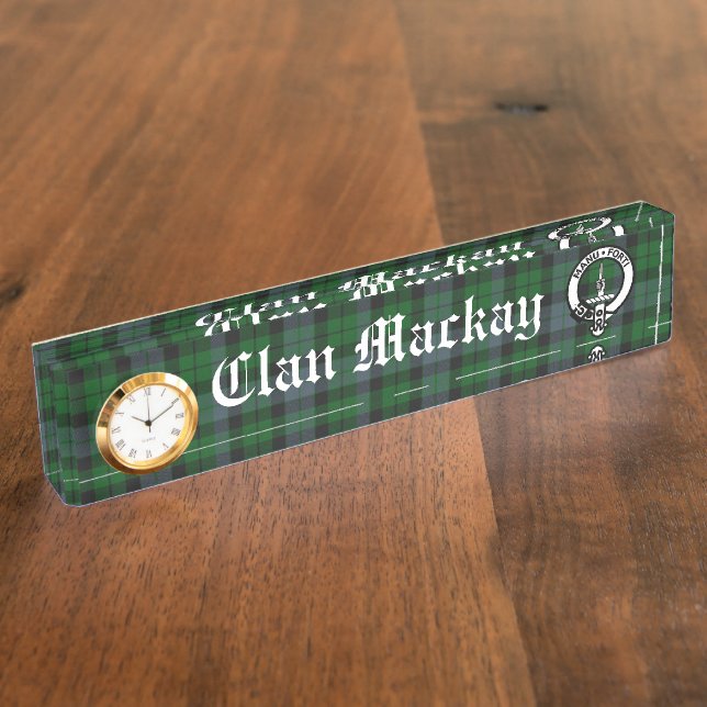 Placa De Nombre Personalizable Clan Mackay Escudo Badge & Tartan (Lateral)