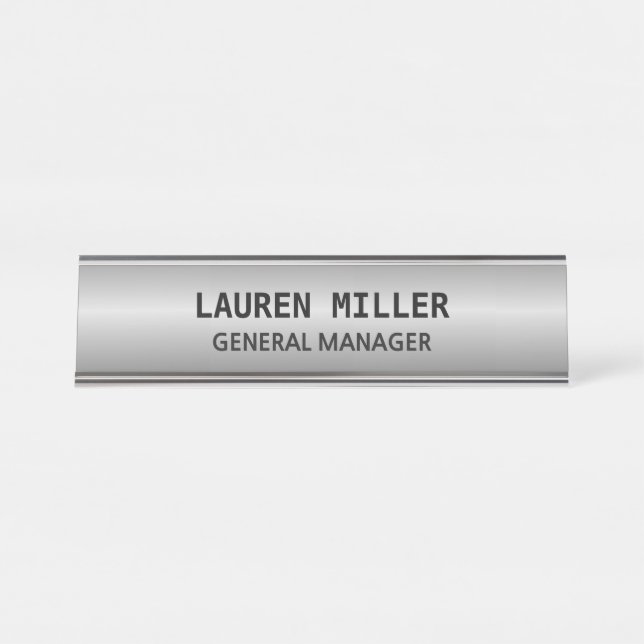 Placa De Nombre Personalizable elegante plateado (Anverso)