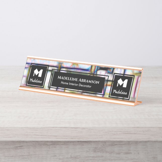 Placa De Nombre Personalización de monograma moderno profesional e (Anverso)