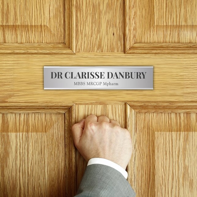 Placa de nombre personalizada contemporánea de col (Contemporary Black & Faux Silver Custom Name Plate)