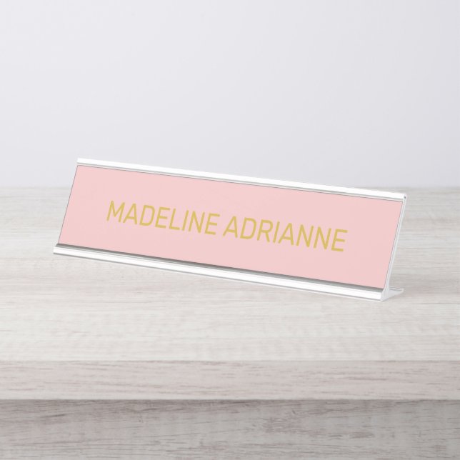 Placa de Nombre Personalizada de Escritorio Rosa y (Anverso)