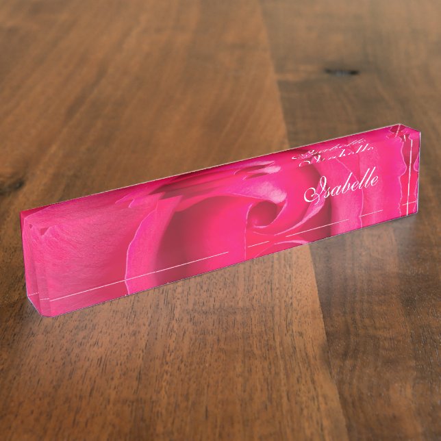 Placa de nombre personalizada de rosa rosa rosado  (Lateral)