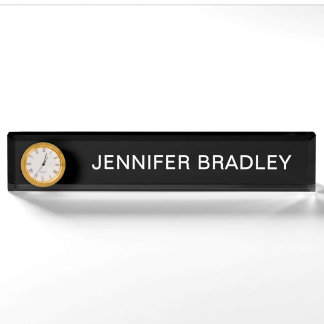 Placa de nombre personalizada en blanco y negro co