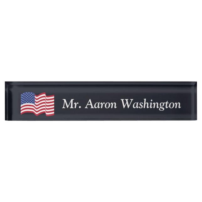 Placa De Nombre Personalizado American Flag Office Desk Nameplate  (Anverso)