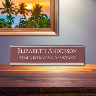 Placa De Nombre Personalizado Auxiliar Administrativo Maroon
