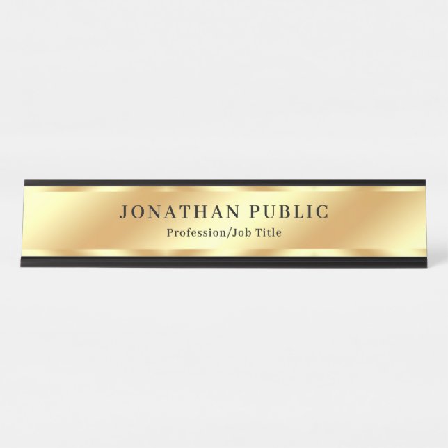 Placa De Nombre Personalizado Black & Gold Modern Elegant Template (Anverso)