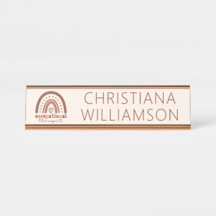 Placa De Nombre Personalizado Boho Arcoiris contra terapeuta ocupa
