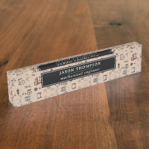 Placa De Nombre Personalizado Científico Mecánico de Antigüedades