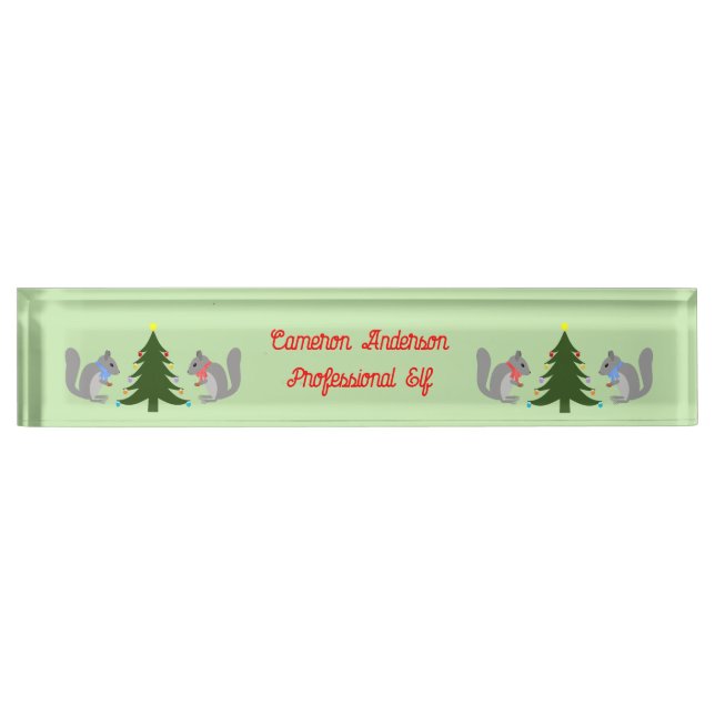 Placa De Nombre Personalizado de ardillas decoradoras de árbol de  (Anverso)