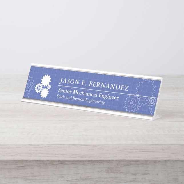 Placa De Nombre Personalizado de estilo de impresión azul ingenier (Anverso)