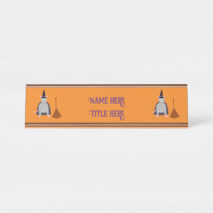 Placa De Nombre Personalizado de Halloween Witch Rat and Broom