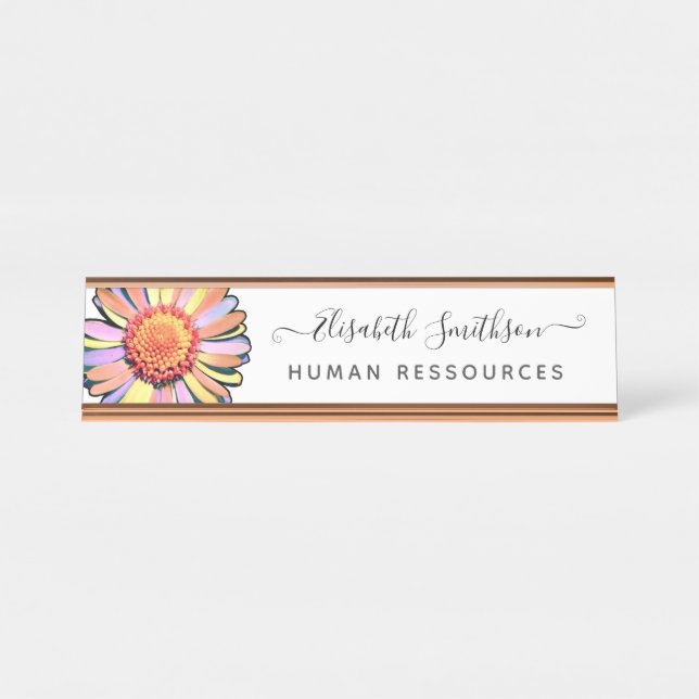Placa De Nombre Personalizado de margarita simple elegante floral  (Anverso)
