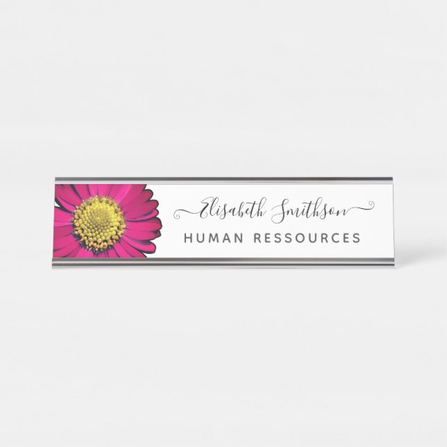 Placa De Nombre Personalizado de margarita simple elegante floral  (Anverso)