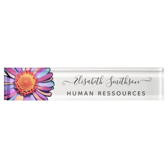 Placa De Nombre Personalizado de margarita simple elegante floral  (Anverso)