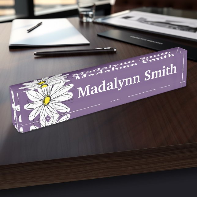 Placa De Nombre Personalizado de margarita y marrón amarilla (Personalized Name Plate for the Office, School or Home)