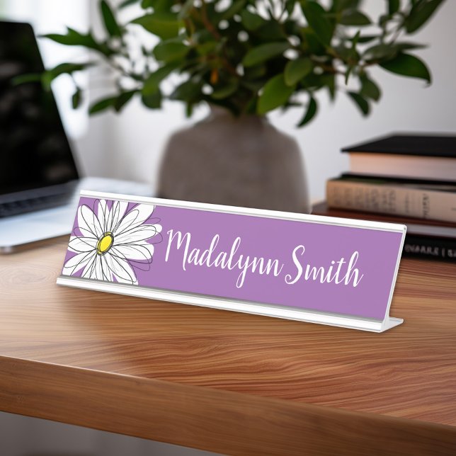 Placa De Nombre Personalizado de margarita y marrón amarilla (Personalized Desk Sign with Name and Title - Custom Executive Name Plate)