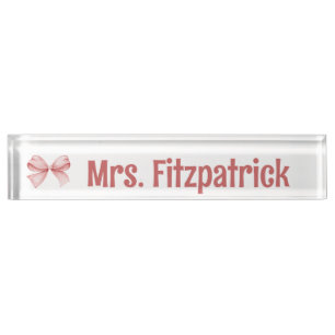 Placa De Nombre Personalizado de moda con coqueta rosa Bow Detalle
