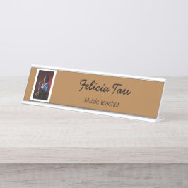 Placa De Nombre Personalizado de música fotográfica marrón