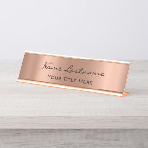 Placa De Nombre Personalizado de oro Rosa de cobre Minimalista Ele