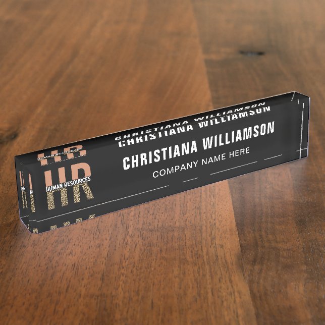 Placa De Nombre PERSONALIZADO de Recursos Humanos Leopard Print HR (Lateral)