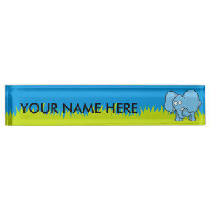Placa De Nombre Personalizado Elefante Azul