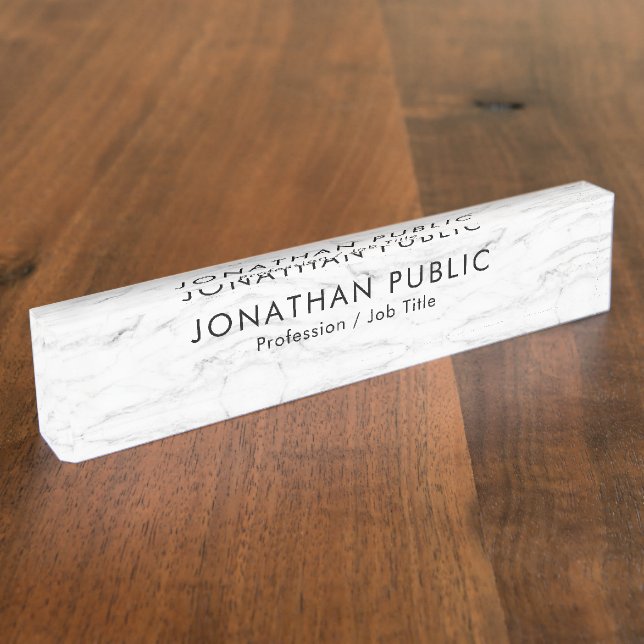 Placa De Nombre Personalizado Elegant Marble Moderno Plantilla Aña (Lateral)