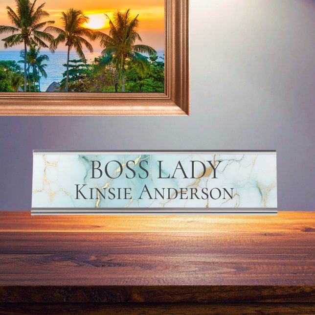 Placa De Nombre Personalizado Elegant Modern Marble BOSS LADY (Subido por el creador)