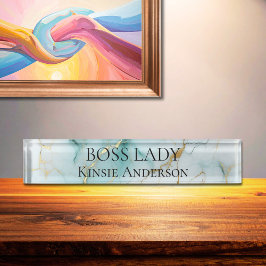 Placa De Nombre Personalizado Elegant Modern Marble BOSS LADY