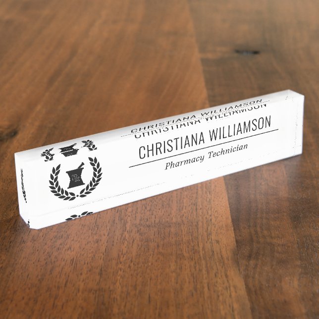 Placa De Nombre Personalizado Elegante Empleado de Farmacia Farmac (Lateral)