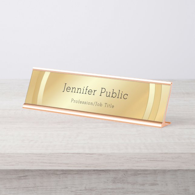 Placa De Nombre Personalizado elegante Faux Gold Modern Template (Anverso)