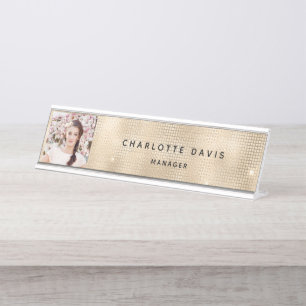 Placa De Nombre Personalizado foto oro monograma moderno