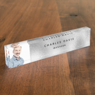 Placa De Nombre Personalizado foto plata monograma metalizado mode