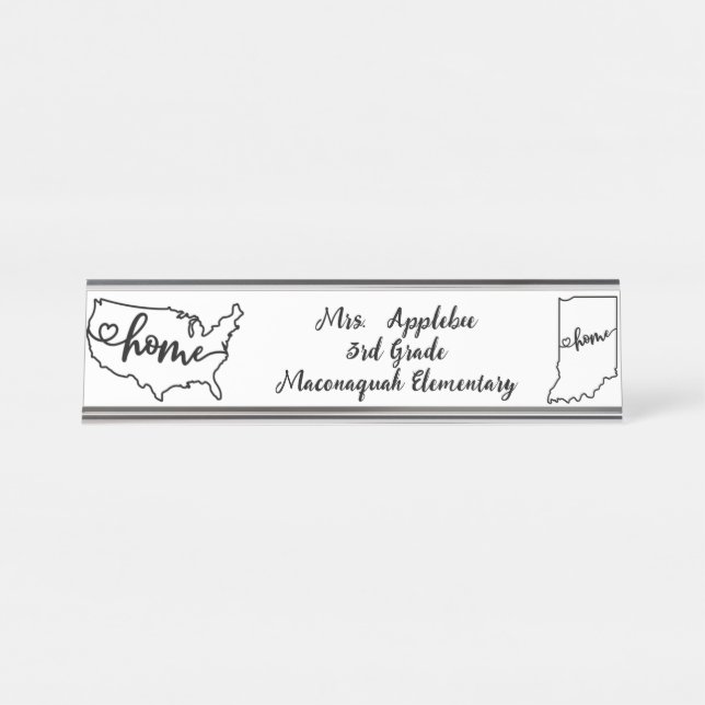 Placa De Nombre Personalizado Indiana State US Home Line Art (Anverso)