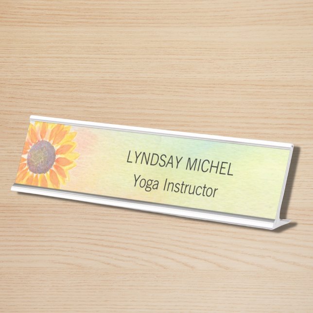 Placa De Nombre Personalizado Instructor de Yoga Girasol (Subido por el creador)