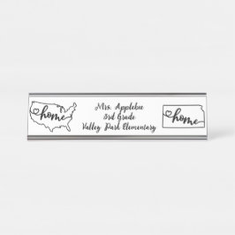 Placa De Nombre Personalizado Kansas State US Home Line Art