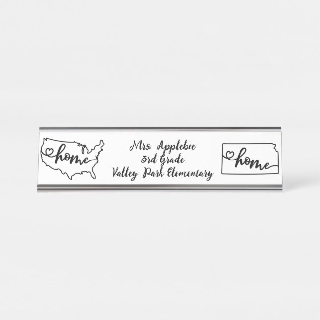 Placa De Nombre Personalizado Kansas State US Home Line Art (Anverso)