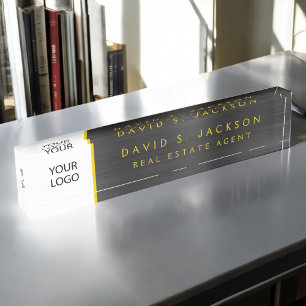 Placa De Nombre Personalizado Logotipo Gold Profesional de Lujo