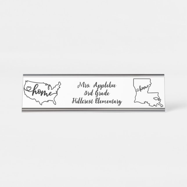 Placa De Nombre Personalizado Louisiana Estado US Home Line Art (Anverso)