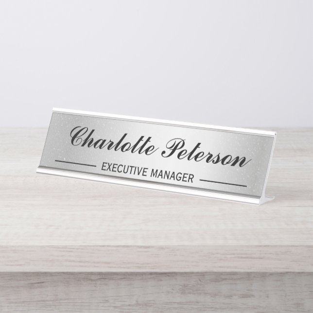 Placa De Nombre Personalizado Luxury Silver Metalizado Executive (Anverso)