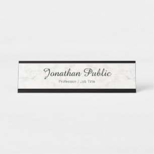Placa De Nombre Personalizado Marble Blanco Moderno Elegante Profe
